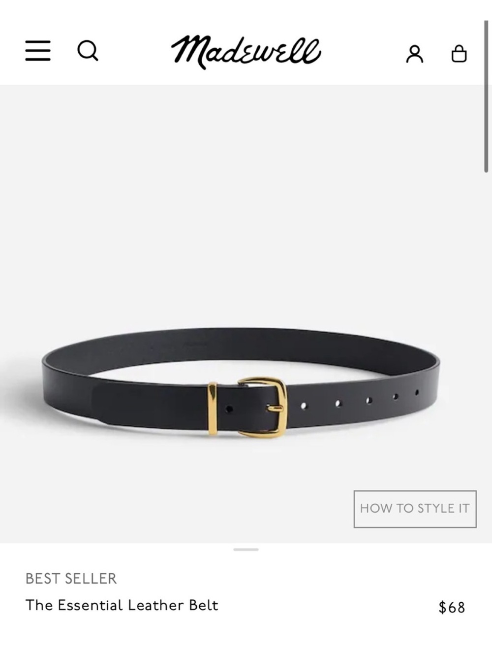 NWT • Madewell Essentials belt in black